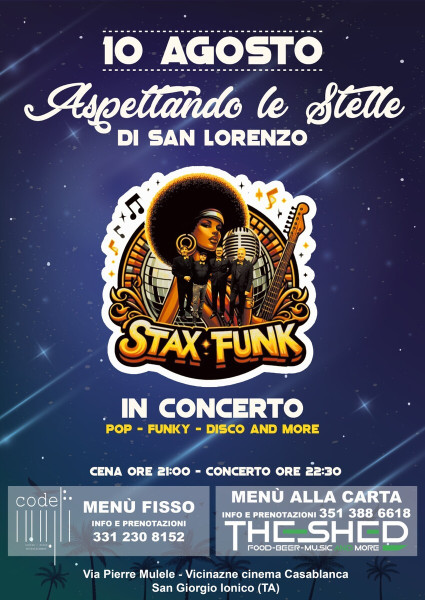 Notte di san Lorenzo cena + concerto STAX FUNK