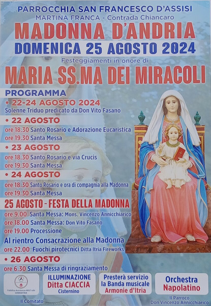 Festa della Madonna d'Andria con processione e concerto dei "Napolatino"