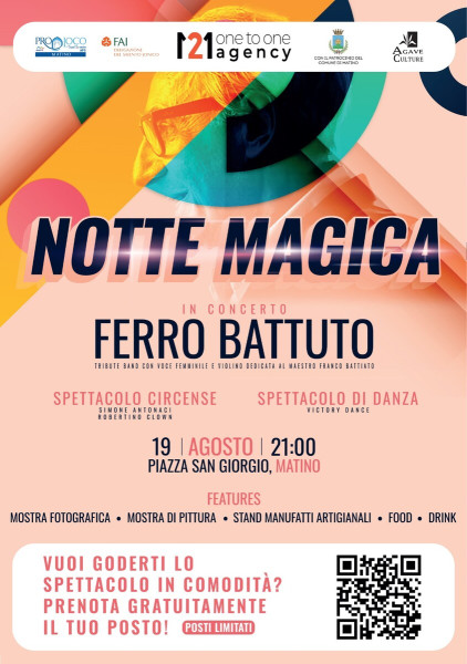 Notte magica a Matino con l'omaggio a Franco Battiato dei Ferro Battuto tribute band