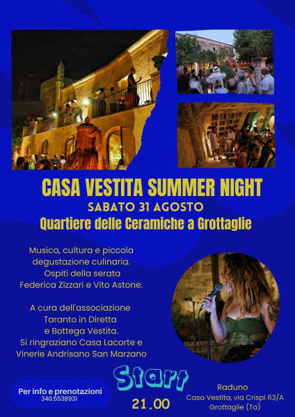 31 agosto a Grottaglie:" Casa Vestita Summer Night', seconda edizione