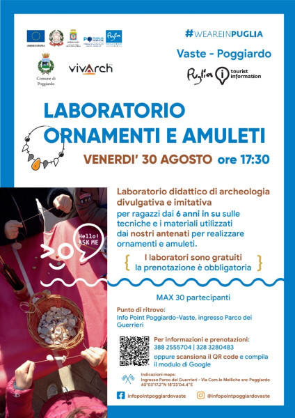 Vaste Parco dei Guerrieri. Amuleti e Ornamenti.  Laboratorio di Archeologia