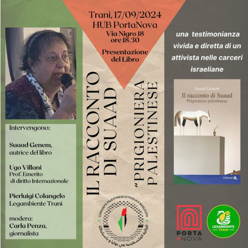 Trani – Presentazione del Libro Il racconto di Suaad. Prigioniera palestinese