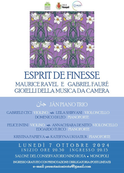 Monopoli – Esprit de Finesse.  Maurice Ravel e Gabriel Fauré: gioielli della musica da camera