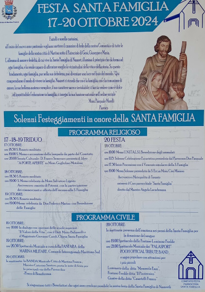 Martina Franca – Solenni festeggiamenti in onore della Santa Famiglia