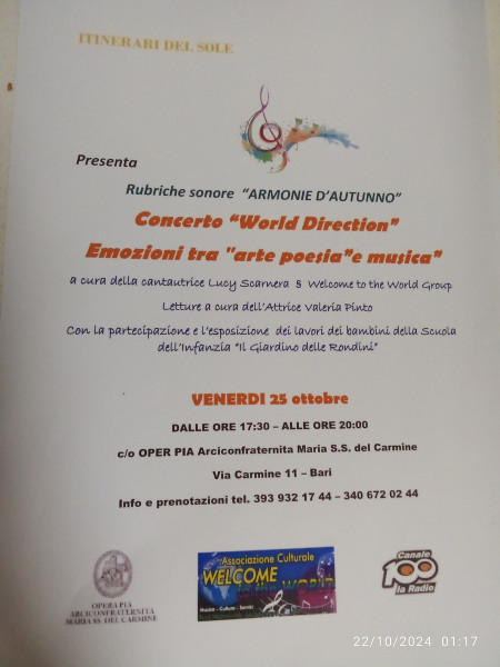 Concerto World Direction -Armonie d'autunno Emozioni tra arte poesia e musica.