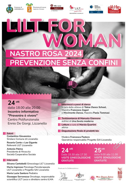 "LILT FOR WOMEN, NASTRO ROSA 2024  PREVENZIONE SENZA CONFINI"