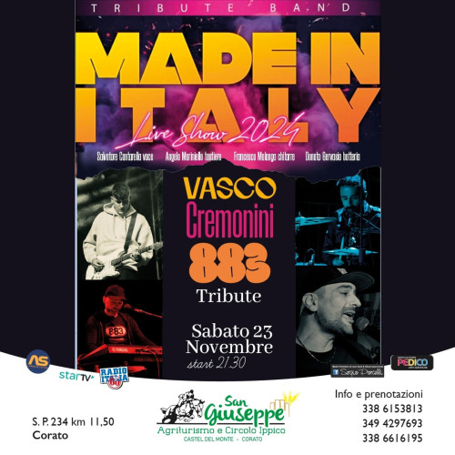 Made in Italy - Vasco Cremonini 883 tribute - Cena spettacolo a Corato