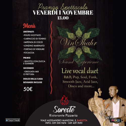 Barletta – 1 Novembre – Pranzo spettacolo a Barletta – VinShahr live