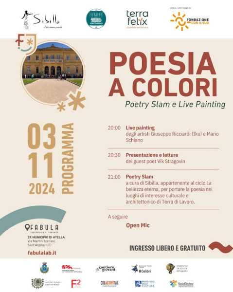 “Poesia a colori”: una sera di slam poetry e live painting a Sant'Arpino