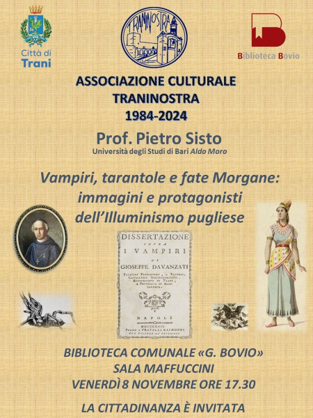 Incontro tematico su VAMPIRI, TARANTOLE E FATE MORGANE: IMMAGINI E PROTAGONISTI DELL’ILLUMINISMO PUGLIESE