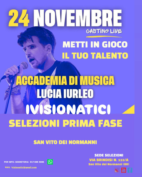 Ivisionatici Music Festival: Metti in Gioco il Tuo Talento. 24 Novembre: Selezione Prima Fase