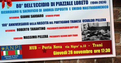 ANPI di Trani per commemorare l’eccidio di Piazzale Loreto e l’anniversario di nascita di Osvaldo Pillera