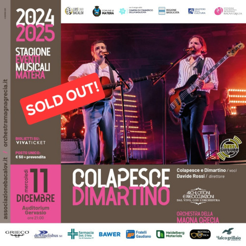 Colapesce e Dimartino con l’Orchestra della Magna Grecia Matera SOLD OUT!