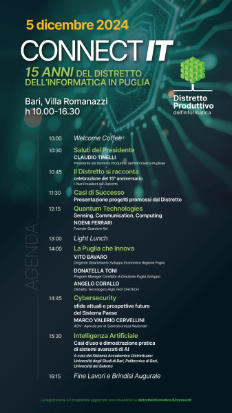 Il Distretto dell’Informatica in Puglia celebra i suoi 15 anni con l’evento Connect IT