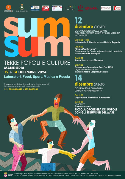 "Sum Sum Fest - Terre, Popoli, Culture": laboratori, sport, food, musica e poesia, 12 e 14 dicembre a Manduria