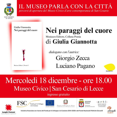 Si apre con "Nei paraggi del cuore" di Giulia Giannotta il ciclo di incontri letterari al Museo Civico di San Cesario di Lecce