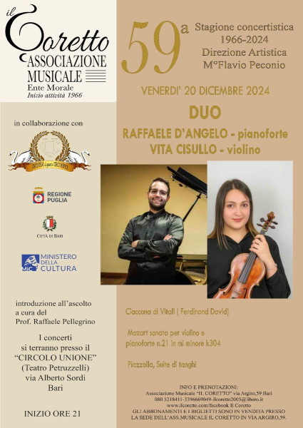 DUO PIANOFORTE E VIOLINO RAFFAELE D'ANGELO PF- VITA CISULLO VL
