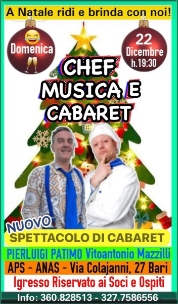 Per la Rassegna di Cabaret: "Ridere fa Buon Sangue" si ride con PIERLUIGI PATIMO e VINTANTONIO MAZZILLI - Domenia 22 Dicembre - Ore 19:30 - APS - ANAS - BARI.