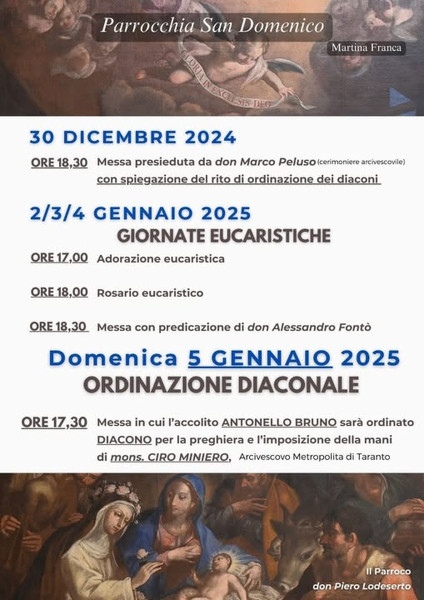 Giornate eucaristiche di buon auspicio per il nuovo anno e ordinazione diaconale di Antonello Bruno