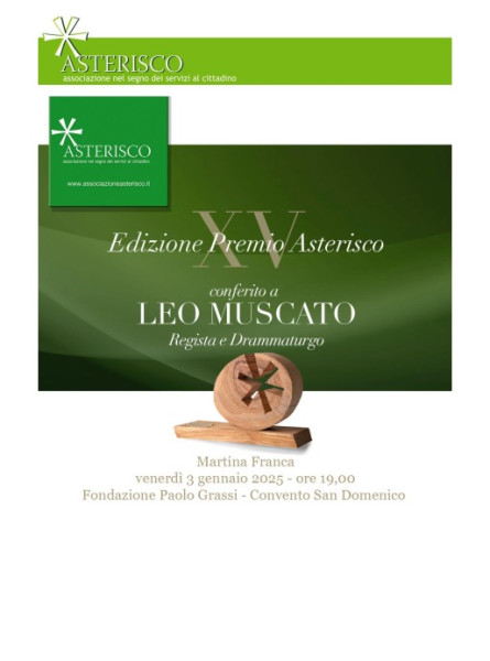 XV edizione del Premio Asterisco al regista Leo Muscato