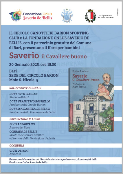 Il libro per bambini su Saverio de Bellis il 20 gennaio a Bari