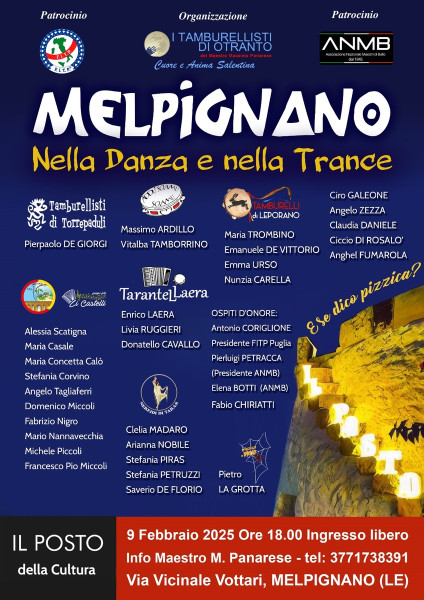 MELPIGNANO NELLA DANZA E NELLA TRANCE - Incontro con Elena Botti e presentazione del suo libro "E se dico pizzica?", e ronda di pizzica