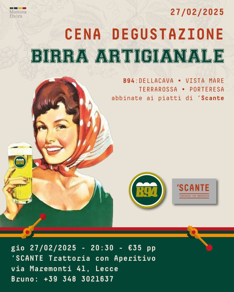 Cena Degustazione di Birre Artigianali B94 da 'Scante