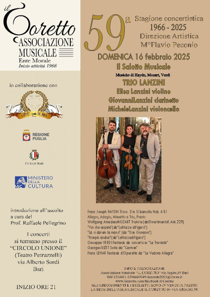 IL SALOTTO MUSICALE  "TRIO LANZINI" VIOLINO , CLARINETTO , VIOLONCELLO