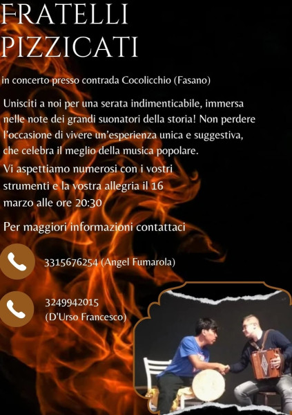 Pizzica e musica popolare con i "Fratelli pizzicati" in c.da Cocolicchio per il falò di San Giuseppe