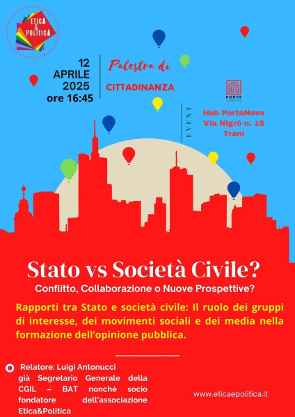 Stato vs Societa Civile? Conflitto, Collaborazione o Nuove Prospettive? Nuovo appuntamento della Palestra di Cittadinanza