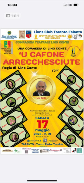 Lions Club Taranto Falanto SPETTACOLO TEATRALE PRO-SERVICE COMPAGNIA TEATRALE LINO CONTE