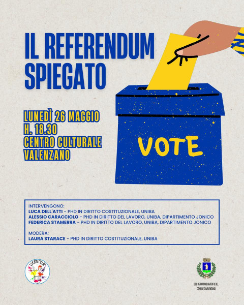Incontro pubblico "Il Referendum spiegato" per comprendere i quesiti dell'8 e 9 giugno