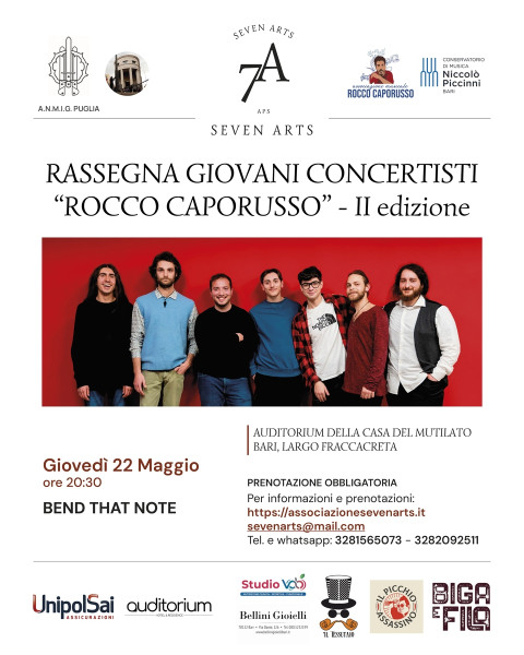 Giovani talenti del jazzper la Rassegna "Rocco Caporusso" della Seven Arts