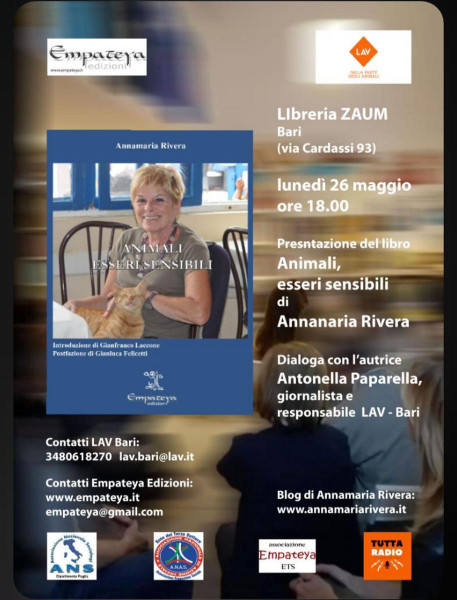 Presentazione libro Animali esseri sensibili di Annamaria Rivera edizioni Empateya