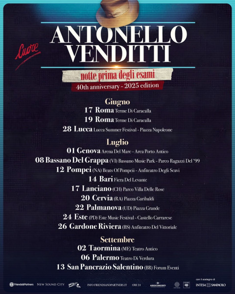 Antonello Venditti in Tour con "Notte Prima degli Esami - 40th Anniversary"