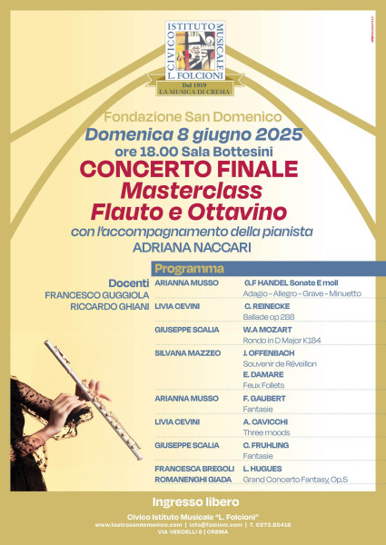 Civico Istituto Musicale Luigi Folcioni: in programma il concerto finale delle Masterclass di flauto e ottavino