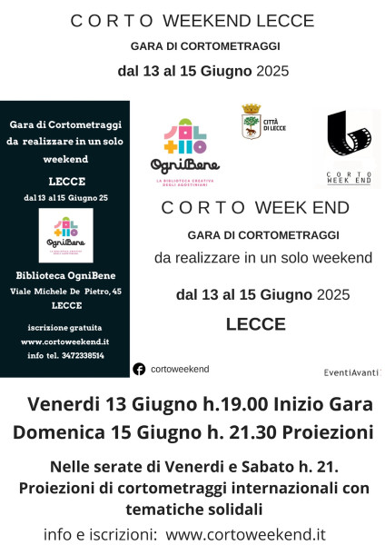 Corto Weekend 2025 Gara di cortometraggi Con assegnazione del  PREMIO SOLIDALE OGNIBENE