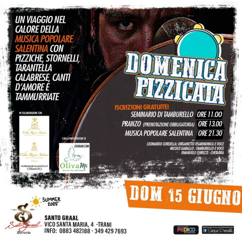 Domenica Pizzicata - seminario di tamburello e serata di musica popolare salentina a Trani