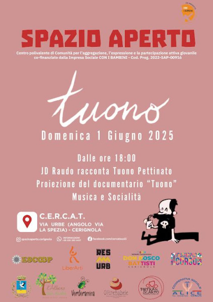 Domenica 1° giugno, Spazio Aperto di Cerignola: "Tuono", con JD Raudo