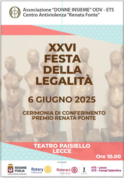 Festa della legalità, ventiseiesima edizione venerdì 6 giugno al Teatro Paisiello di Lecce; tra i premiati il Procuratore nazionale Giovanni Melillo