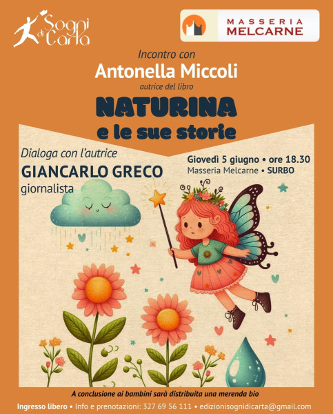 Novità editoriale per l’infanzia: arriva Naturina e le sue storie di Antonella Miccoli Giovedì 5 giugno la presentazione ufficiale alla Masseria Melcarne di Surbo