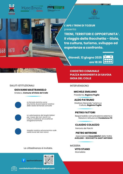 Treni, territori e opportunità. Il viaggio della Rocchetta - Gioia tra cultura, turismo, sviluppo ed esperienze a confronto