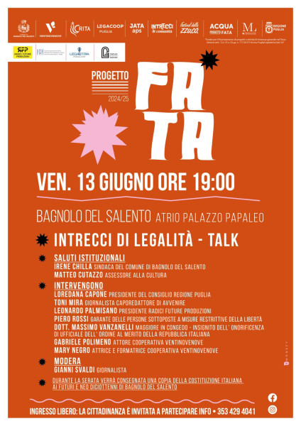 Venerdì 13 giugno a Bagnolo del Salento "Intrecci di legalità" per Fata