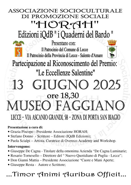 Torna il Premio Riconoscimento iQdB al Museo Faggiano di Lecce