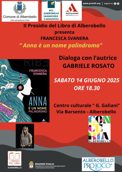 ANNA È UN NOME PALINDROMO: sabato 14 giugno ad Alberobello la presentazione del nuovo libro di Francesca Svanera