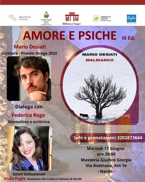 Mario Desiati Presenta Malbianco, Riparte Domani il Festival Amore e Psiche