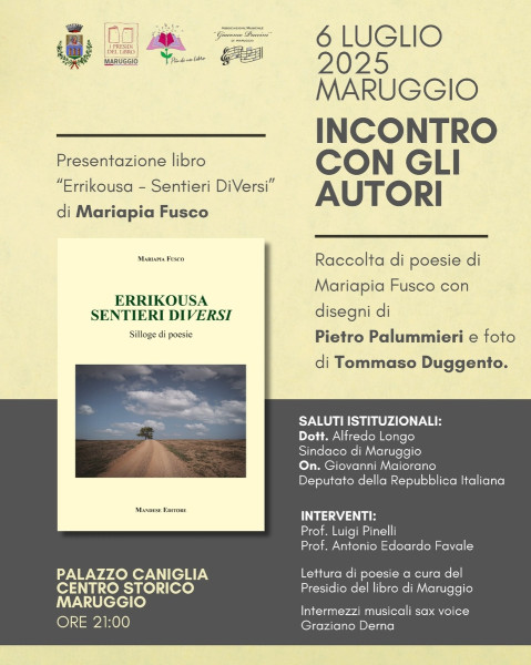 Presentazione della raccolta di poesie di Mariapia Fusco, domenica 6 luglio a Maruggio