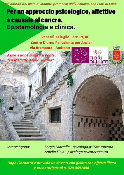 La causa affettiva della malattia, seminario ad Andrano a cura di Sergio Martella e Amelia Sielo: modifica del luogo e dell’orario