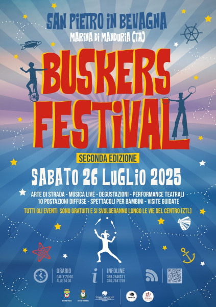San Pietro in Bevagna BUSKERS FESTIVAL: 10 postazioni con artisti di strada, musica, teatro, cultura, e tanta allegria, sabato 26 luglio.