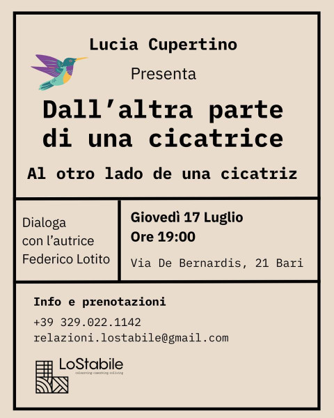 Lucia Cupertino presenta: Dall'altra parte di una cicatrice. Al otro lado de una cicatriz.